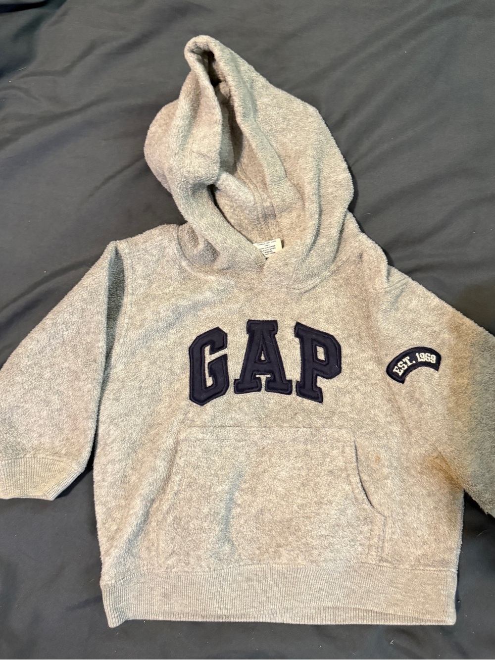GAP Heather Gray Kids Hooded Sweatshirt with Navy Logo